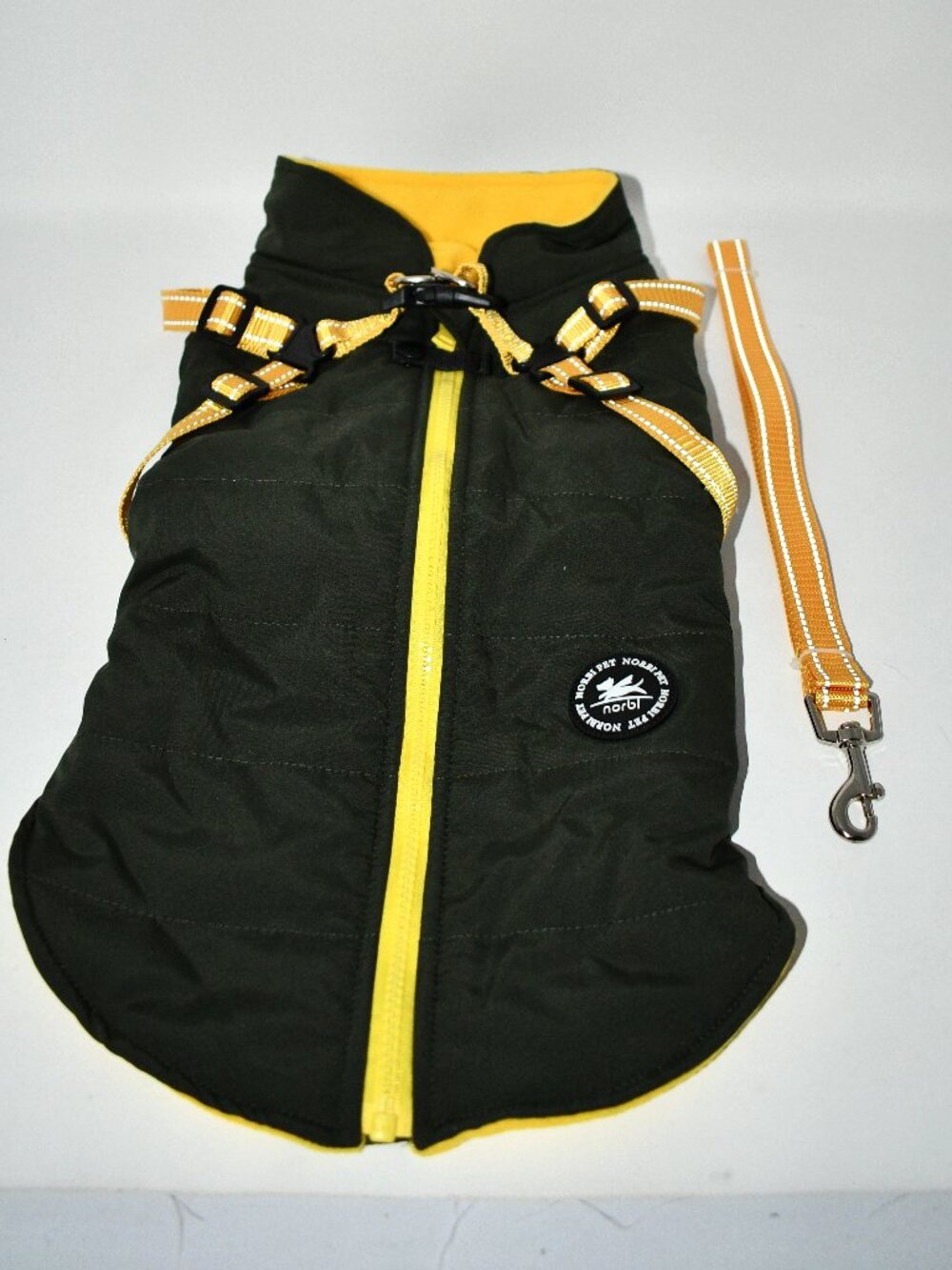 Norbi Dog Coat w/ Built-In Harness Yellow XL Waterproof Puffer Jacket NWT